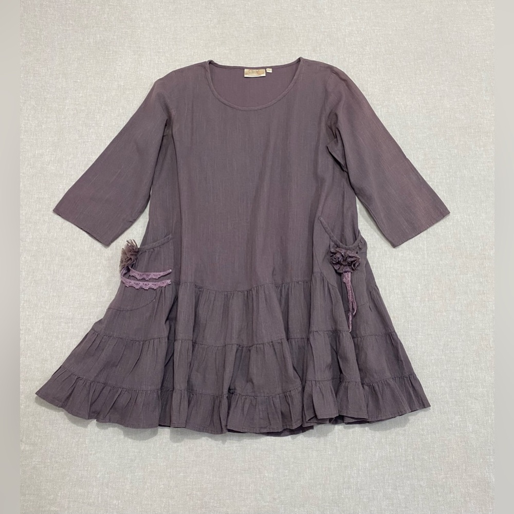 Paper Lace Brown Tiered Ruffle Mini Dress Sz S Three-Quarter Sleeves Tunic